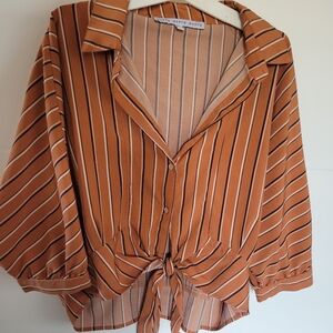 Striped Orange Blouse with Tie Front